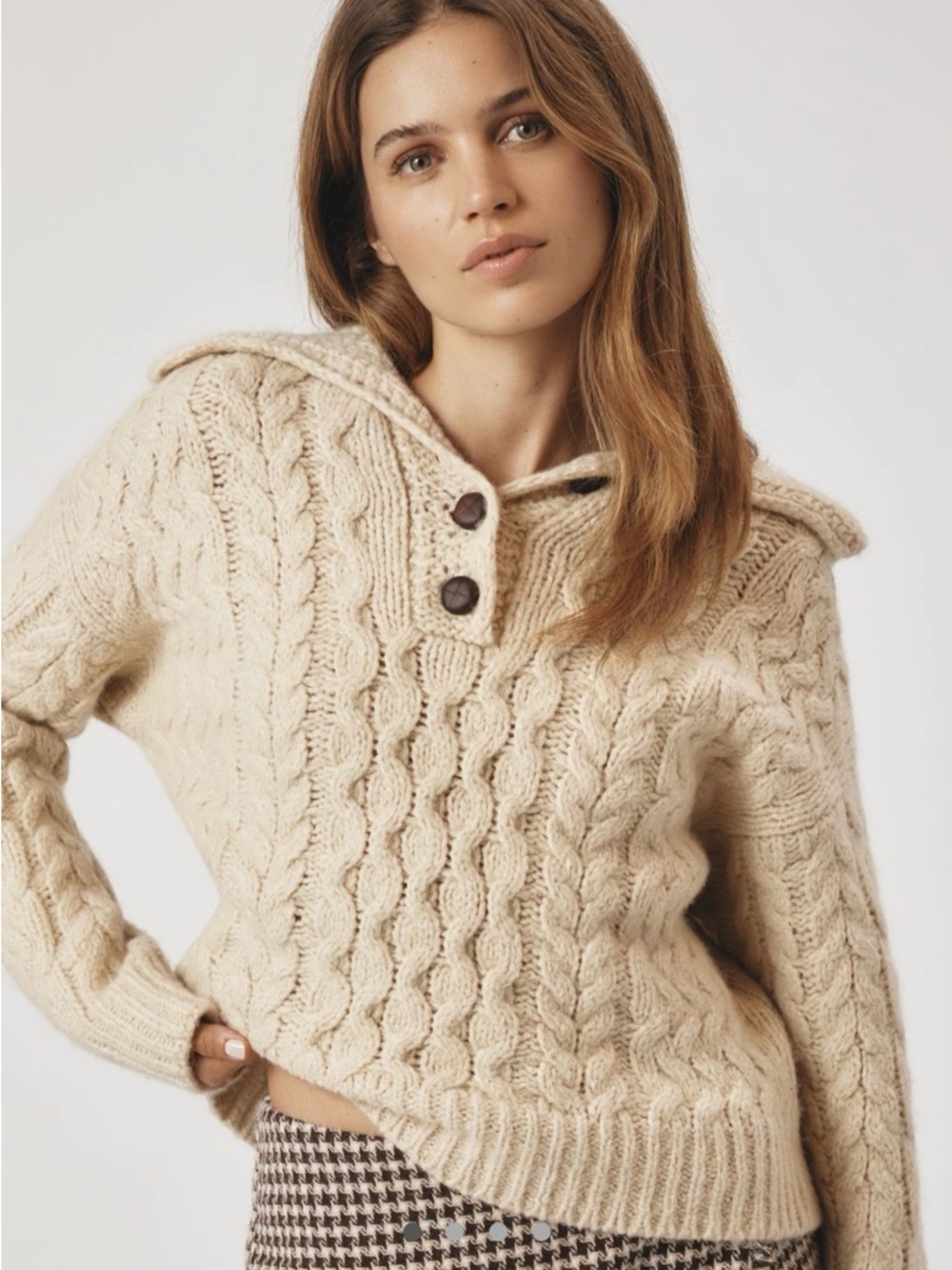 Anthropologie Cable-Knit Hooded Sweater in Cream